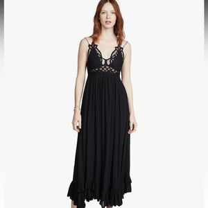 NWT Free People Adella Double Strap Lace Bodice Midi Dress in Black - Size Small